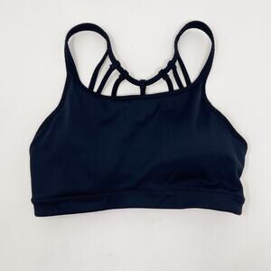 Athleta Navy Blue Strappy Back Sports Bra Small S Scoop Neck Removable Cups